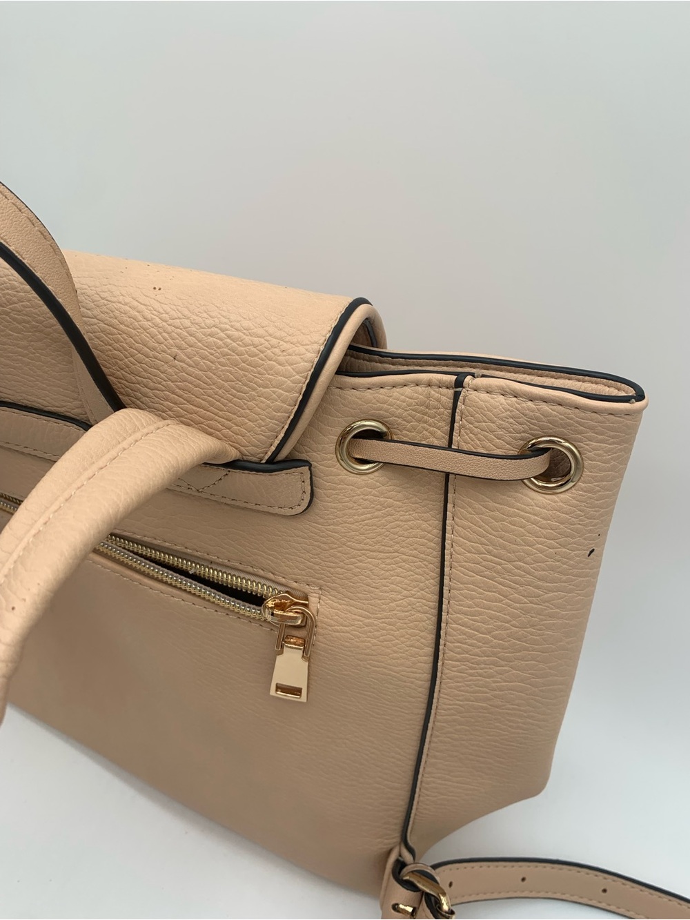 Poppy & Peonies Nude Pebbled Leather Drawstring Backpack - Picture 12 of 16